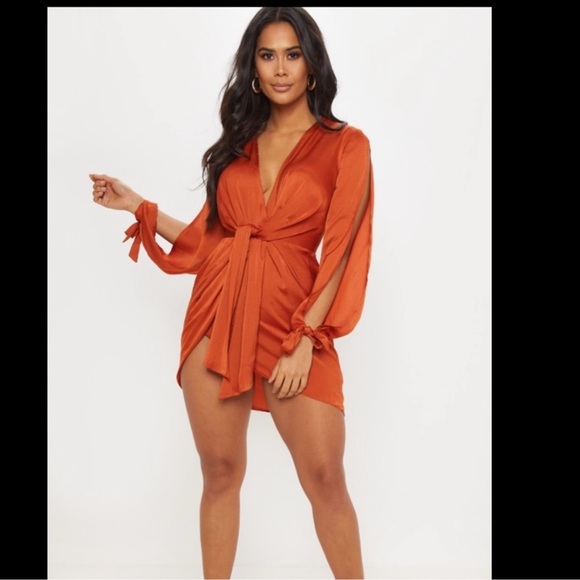 PrettyLittleThing Rust Long Sleeve Dress - Picture 10 of 11